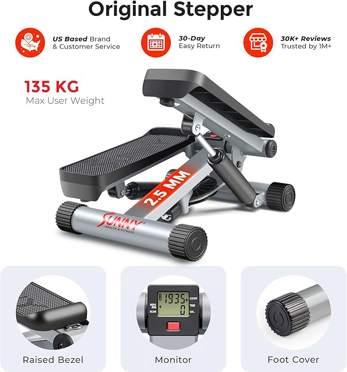 Health & Fitness Mini Stepper for Exercise at Home, Stair Stepper Workout Machine with Resistance Bands, Full Body Cardio Equipment, Optional in Colors