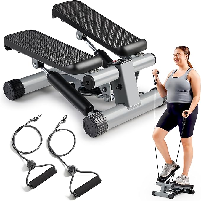 Health & Fitness Mini Stepper for Exercise at Home, Stair Stepper Workout Machine with Resistance Bands, Full Body Cardio Equipment, Optional in Colors