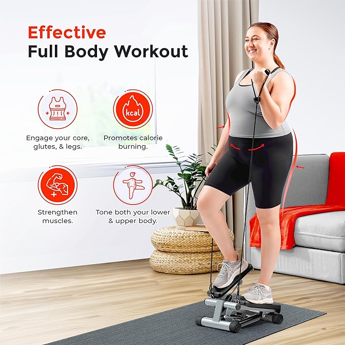 Health & Fitness Mini Stepper for Exercise at Home, Stair Stepper Workout Machine with Resistance Bands, Full Body Cardio Equipment, Optional in Colors