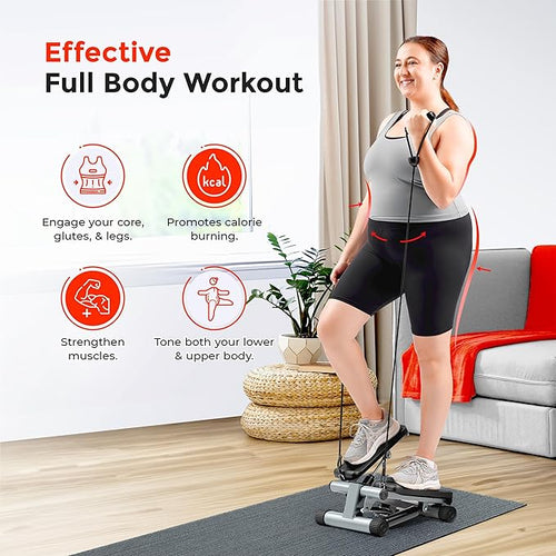 Health & Fitness Mini Stepper for Exercise at Home, Stair Stepper Workout Machine with Resistance Bands, Full Body Cardio Equipment, Optional in Colors